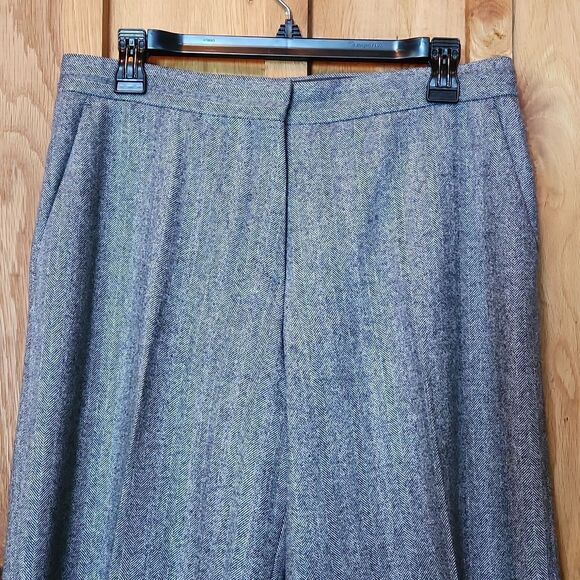 Jil Sander Luxury 100% Wool Herringbone Wide Leg Dress Pants, Size 4, Grey - Picture 2 of 12